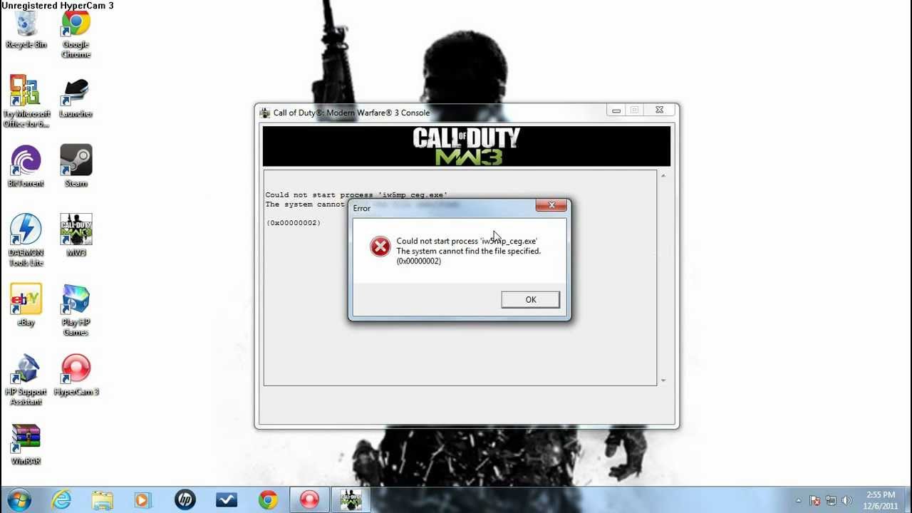 Call of duty mw3 could not start process 